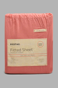 Redtag-Pink-Cotton-Fitted-Sheet-(Double-Size)-Fitted-Sheets-Home-Bedroom-