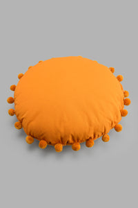 Redtag-Mustard-Round-Pom-Pom-Cushion-Cushions-Home-Bedroom-