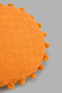 Redtag-Mustard-Round-Pom-Pom-Cushion-Cushions-Home-Bedroom-