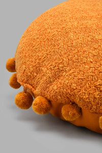 Redtag-Mustard-Round-Pom-Pom-Cushion-Cushions-Home-Bedroom-