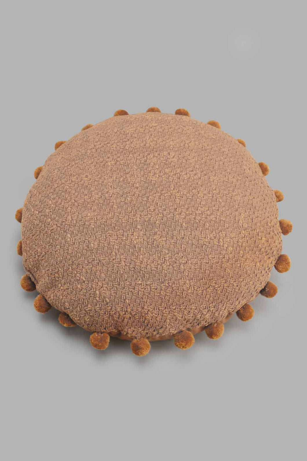 Redtag-Brown-Round-Pom-Pom-Cushion-Cushions-Home-Bedroom-