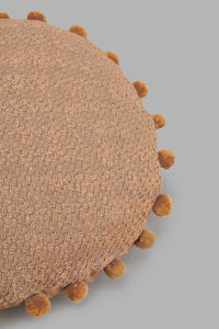 Redtag-Brown-Round-Pom-Pom-Cushion-Cushions-Home-Bedroom-