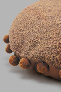 Redtag-Brown-Round-Pom-Pom-Cushion-Cushions-Home-Bedroom-