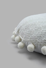 Load image into Gallery viewer, Redtag-White-Round-Pom-Pom-Cushion-Cushions-Home-Bedroom-
