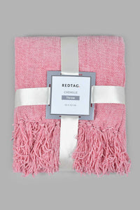 Redtag-Pink-Chenille-Throw-With-Fringe-Category:Throws,-Colour:Pink,-Filter:Home-Bedroom,-HMW-BED-Throws,-NAYA,-New-In,-New-In-HMW-BED,-Non-Sale,-S22C,-Section:Homewares-Home-Bedroom-