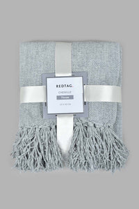 Redtag-Grey-Chenille-Throw-With-Fringe-Category:Throws,-Colour:Grey,-Filter:Home-Bedroom,-HMW-BED-Throws,-LEGACY,-New-In,-New-In-HMW-BED,-Non-Sale,-S22C,-Section:Homewares-Home-Bedroom-