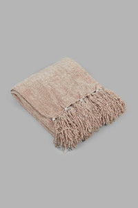Redtag-Brown-Chenille-Throw-With-Fringe-Category:Throws,-Colour:Brown,-Filter:Home-Bedroom,-HARMONY,-HMW-BED-Throws,-New-In,-New-In-HMW-BED,-Non-Sale,-S22C,-Section:Homewares-Home-Bedroom-