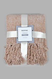 Redtag-Brown-Chenille-Throw-With-Fringe-Category:Throws,-Colour:Brown,-Filter:Home-Bedroom,-HARMONY,-HMW-BED-Throws,-New-In,-New-In-HMW-BED,-Non-Sale,-S22C,-Section:Homewares-Home-Bedroom-