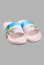 Load image into Gallery viewer, Redtag-Pink-Palm-Print-Slide-Sliders-Women&#39;s-
