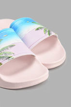 Load image into Gallery viewer, Redtag-Pink-Palm-Print-Slide-Sliders-Women&#39;s-
