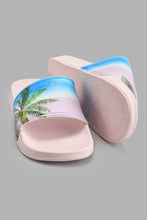 Load image into Gallery viewer, Redtag-Pink-Palm-Print-Slide-Sliders-Women&#39;s-
