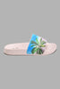 Redtag-Pink-Palm-Print-Slide-Sliders-Women's-