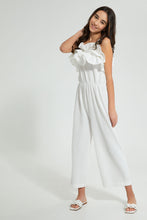 Load image into Gallery viewer, Redtag-White-Ruffled-Front-Jacquard-Jumpsuit-Dresses-Senior-Girls-9 to 14 Years
