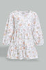 Redtag-White-Long-Sleeve-Floral-Printed-Knit-Dress-Dresses-Infant-Girls-3 to 24 Months
