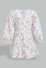 تنزيل الصورة على معرض الصور، Redtag-White-Long-Sleeve-Floral-Printed-Knit-Dress-Dresses-Infant-Girls-3 to 24 Months
