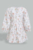 Redtag-White-Long-Sleeve-Floral-Printed-Knit-Dress-Dresses-Infant-Girls-3 to 24 Months