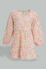 Redtag-Lilac-L/S-Floral-Printed-Knit-Dress-Dresses-Infant-Girls-3 to 24 Months