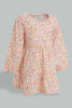 Redtag-Lilac-L/S-Floral-Printed-Knit-Dress-Dresses-Infant-Girls-3 to 24 Months