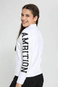 Redtag-White-High-Neck-Sweatshirt-Active-Sweatshirts-Senior-Girls-9 to 14 Years