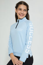 Load image into Gallery viewer, Redtag-Lt-Blue-High-Neck-Sweatshirt-Active-Sweatshirts-Senior-Girls-9 to 14 Years
