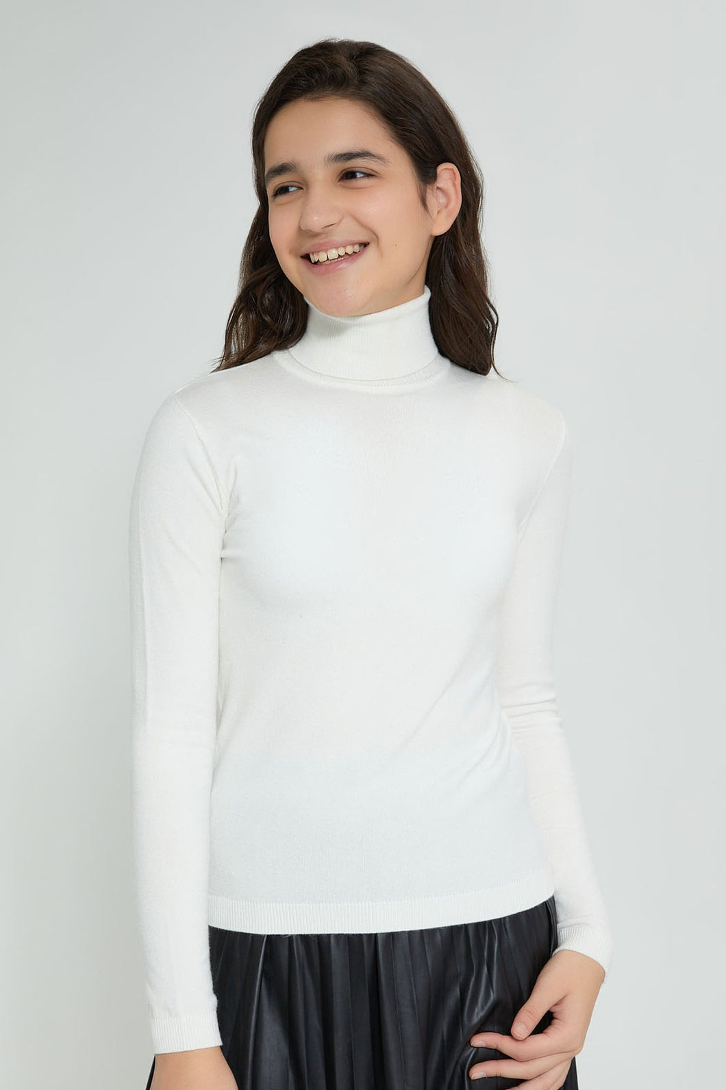 Redtag-White-Turtle-Neck-Pullover-Jumpers-Senior-Girls-9 to 14 Years