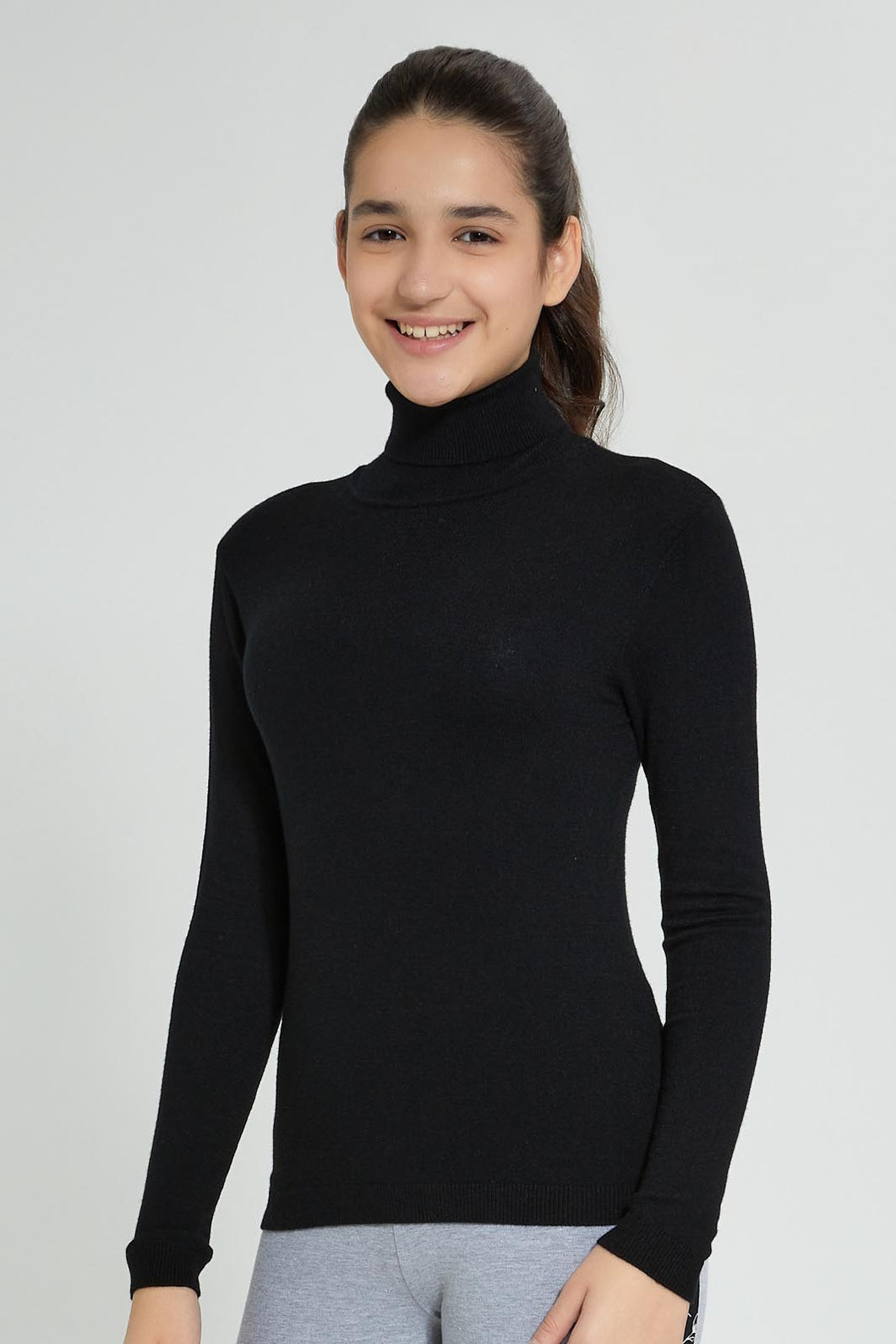 Redtag-Black-Turtle-Neck-Pullover-Jumpers-Senior-Girls-9 to 14 Years