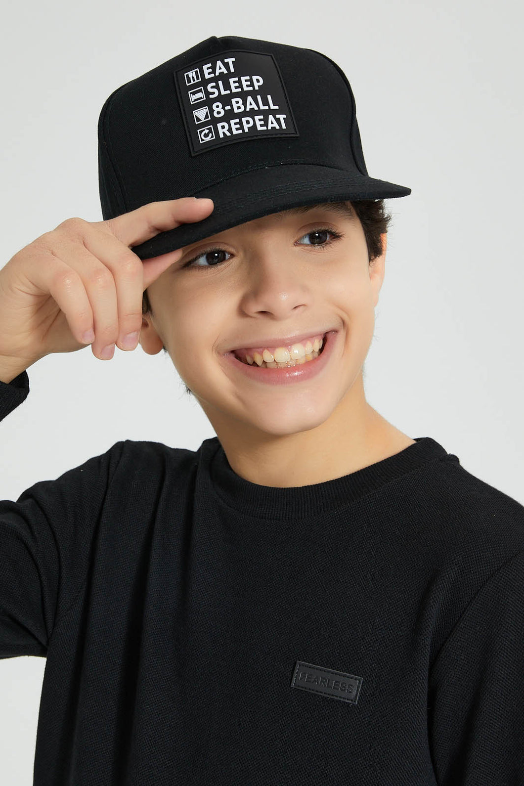 Redtag-Black-Rubber-Patch-Embelished-Cap-Caps-Boys-