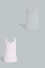 Load image into Gallery viewer, Redtag-Grey-Melange-X-White/Pink-Vest-(2Pack)-Vests-Senior-Girls-9 to 14 Years
