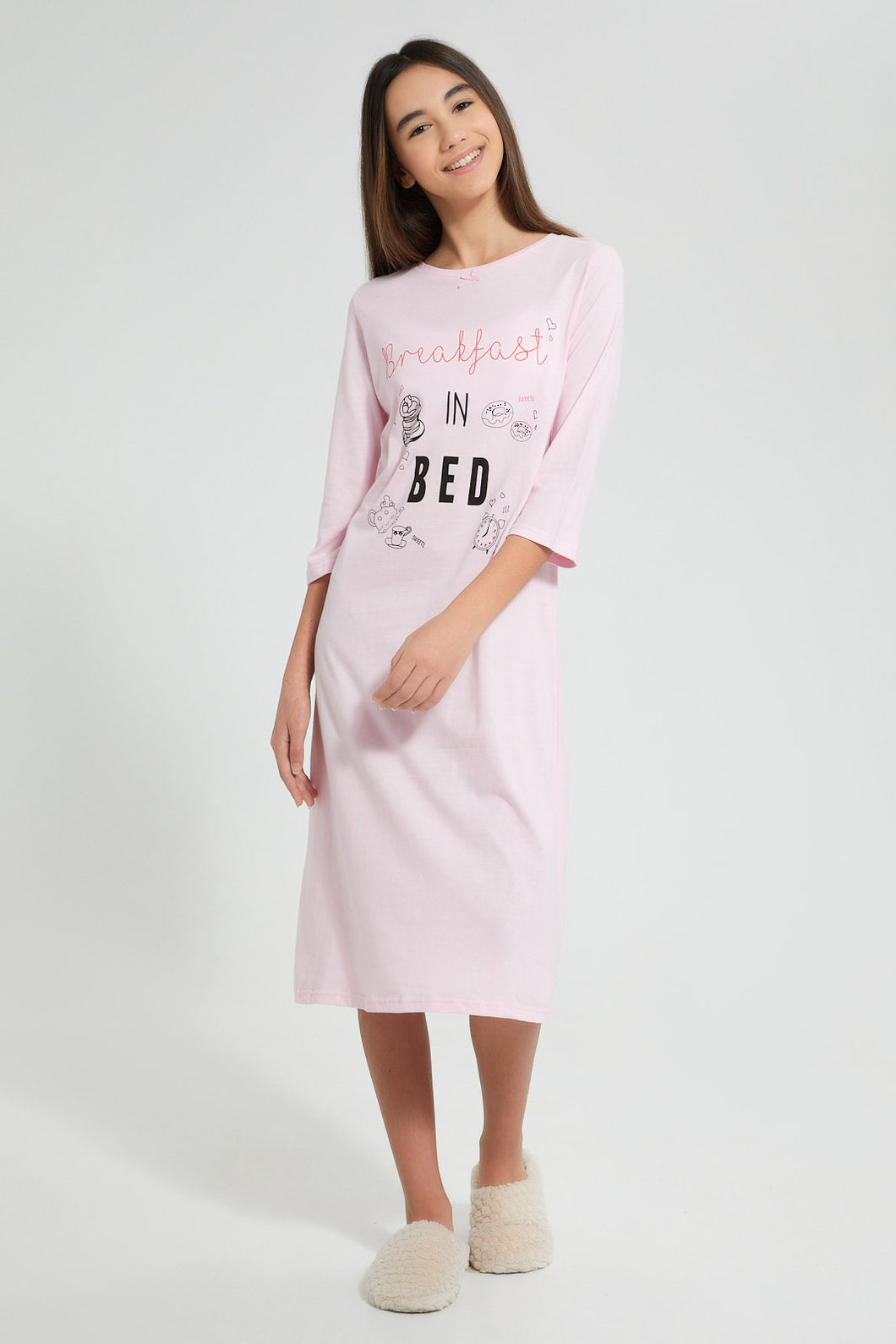 Redtag-Pink-Butterfly-Longer-Length-Night-Dress-Nightshirts-Senior-Girls-9 to 14 Years
