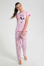 Load image into Gallery viewer, Redtag-Purple-Panda-Floral-Pajama-Sets-Pyjama-Sets-Senior-Girls-9 to 14 Years
