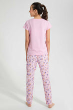 Load image into Gallery viewer, Redtag-Purple-Panda-Floral-Pajama-Sets-Pyjama-Sets-Senior-Girls-9 to 14 Years
