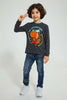 Redtag-Dark-Grey-Dino-Gel-Print-Long-Sleeve-T-Shirt-All-Over-Prints-Boys-2 to 8 Years