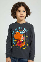 Load image into Gallery viewer, Redtag-Dark-Grey-Dino-Gel-Print-Long-Sleeve-T-Shirt-All-Over-Prints-Boys-2 to 8 Years
