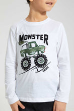 Load image into Gallery viewer, Redtag-White-Truck-Applique-Long-Sleeve-T-Shirt-All-Over-Prints-Boys-2 to 8 Years
