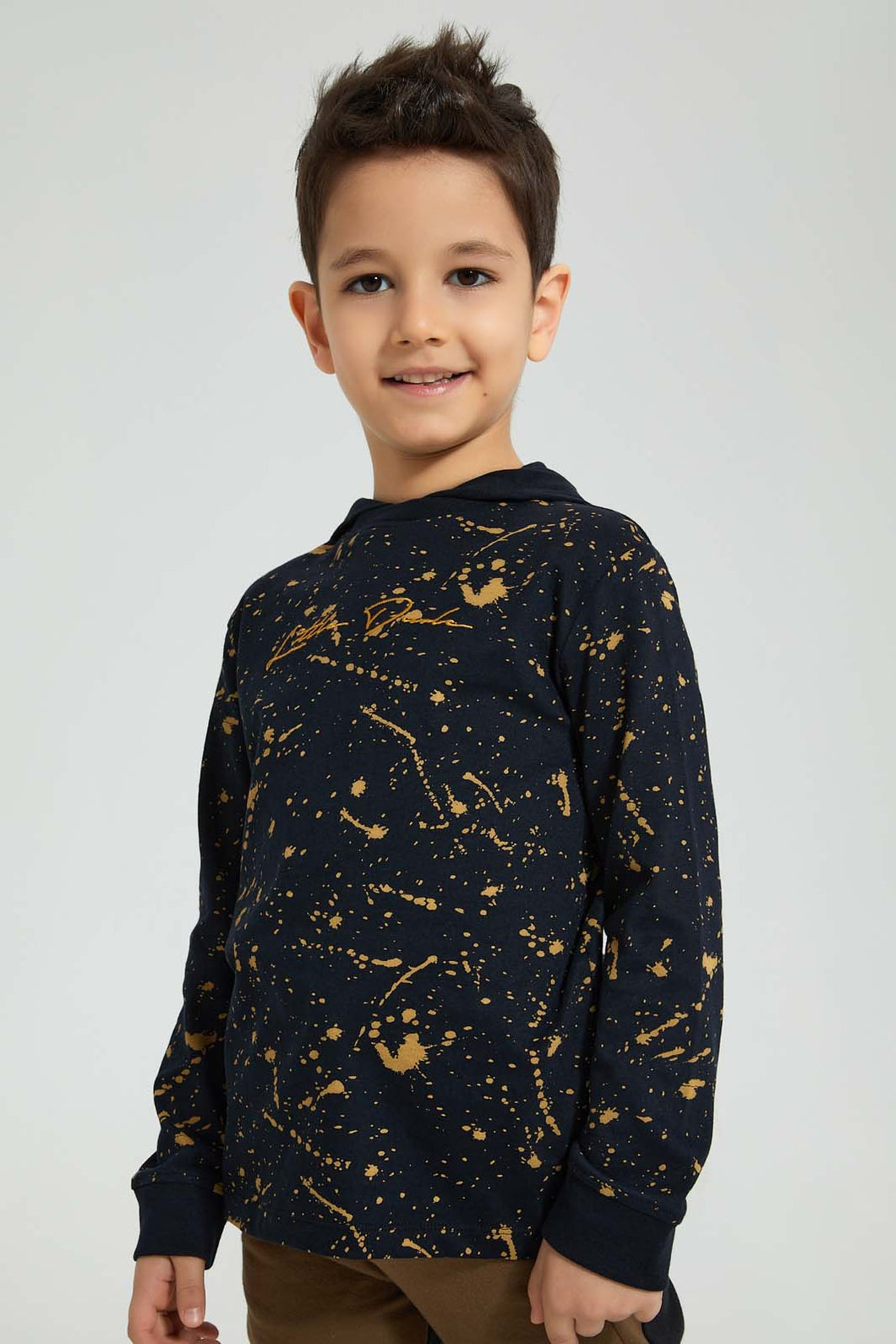Redtag-Black-Splat-Print-Hooded-Long-Sleeve-T-Shirt-Boys-T-Shirts,-Colour:Black,-Filter:Boys-(2-to-8-Yrs),-New-In,-New-In-BOY,-Non-Sale,-S22A,-Section:Kidswear-Boys-2 to 8 Years