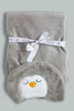 Redtag-Grey-Penguin-Hooded-Blanket-Baby-Blankets-Baby-0 to 12 Months