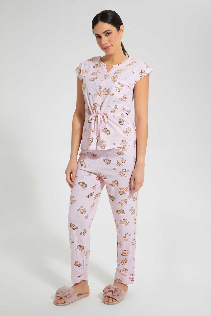 Redtag-Peach-Garfield-Printed-Pyjama-Set-Pyjama-Sets-Women's-