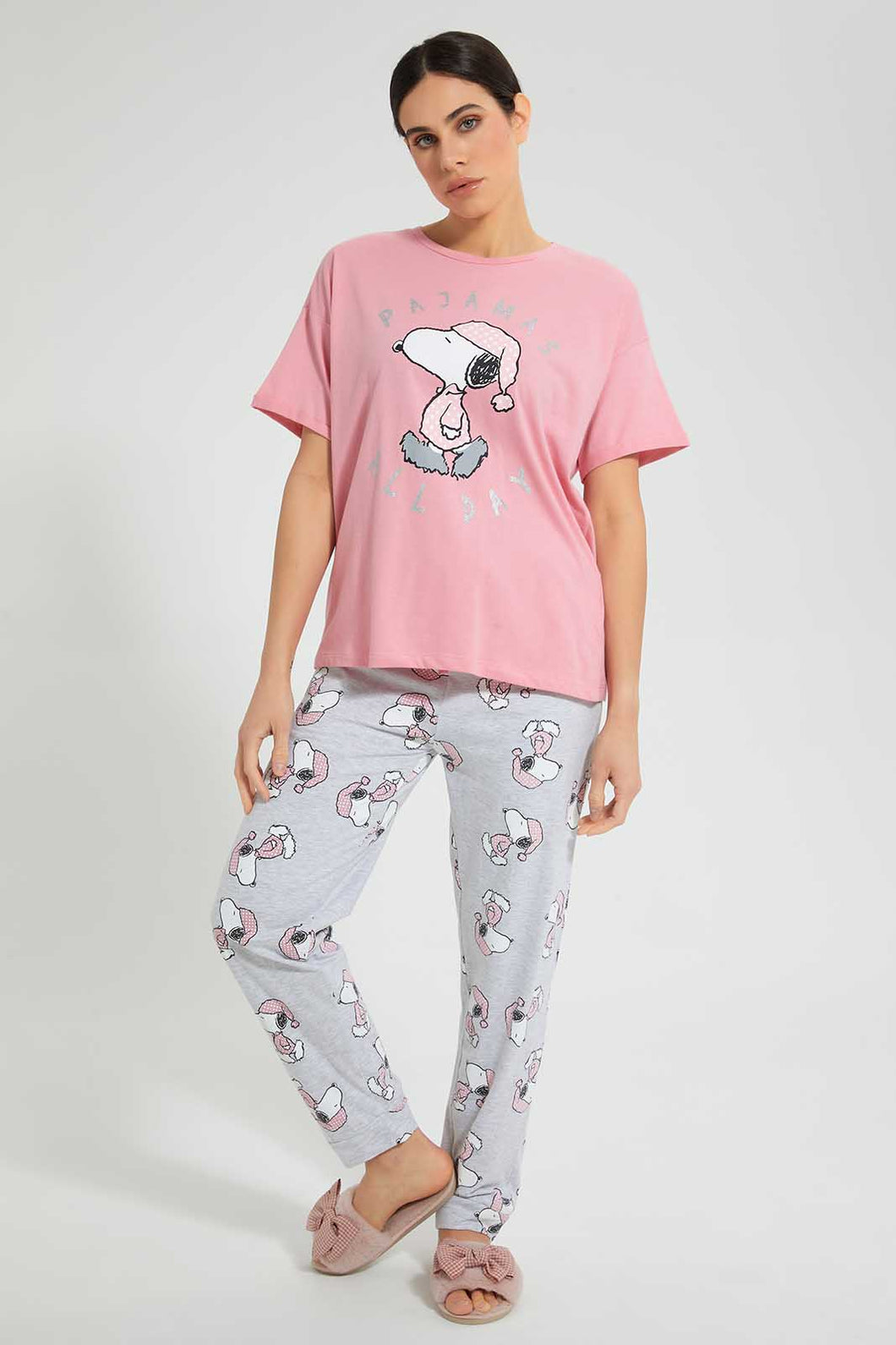 Redtag-Pink-Snoopy-Printed-Pyjama-Set-Pyjama-Sets-Women's-