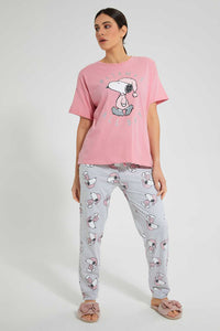 Redtag-Pink-Snoopy-Printed-Pyjama-Set-Pyjama-Sets-Women's-