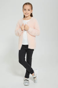 Redtag-Pink-Two-Piece-Cardigan-With-T-Shirt-Sets-Girls-2 to 8 Years