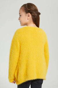 Redtag-Mustard-Two-Piece-Cardigan-With-T-Shirt-Sets-Girls-2 to 8 Years
