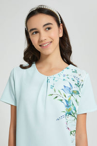 Redtag-Mint-Tropical-Print-Jacquard-Dress-Dresses-Senior-Girls-9 to 14 Years