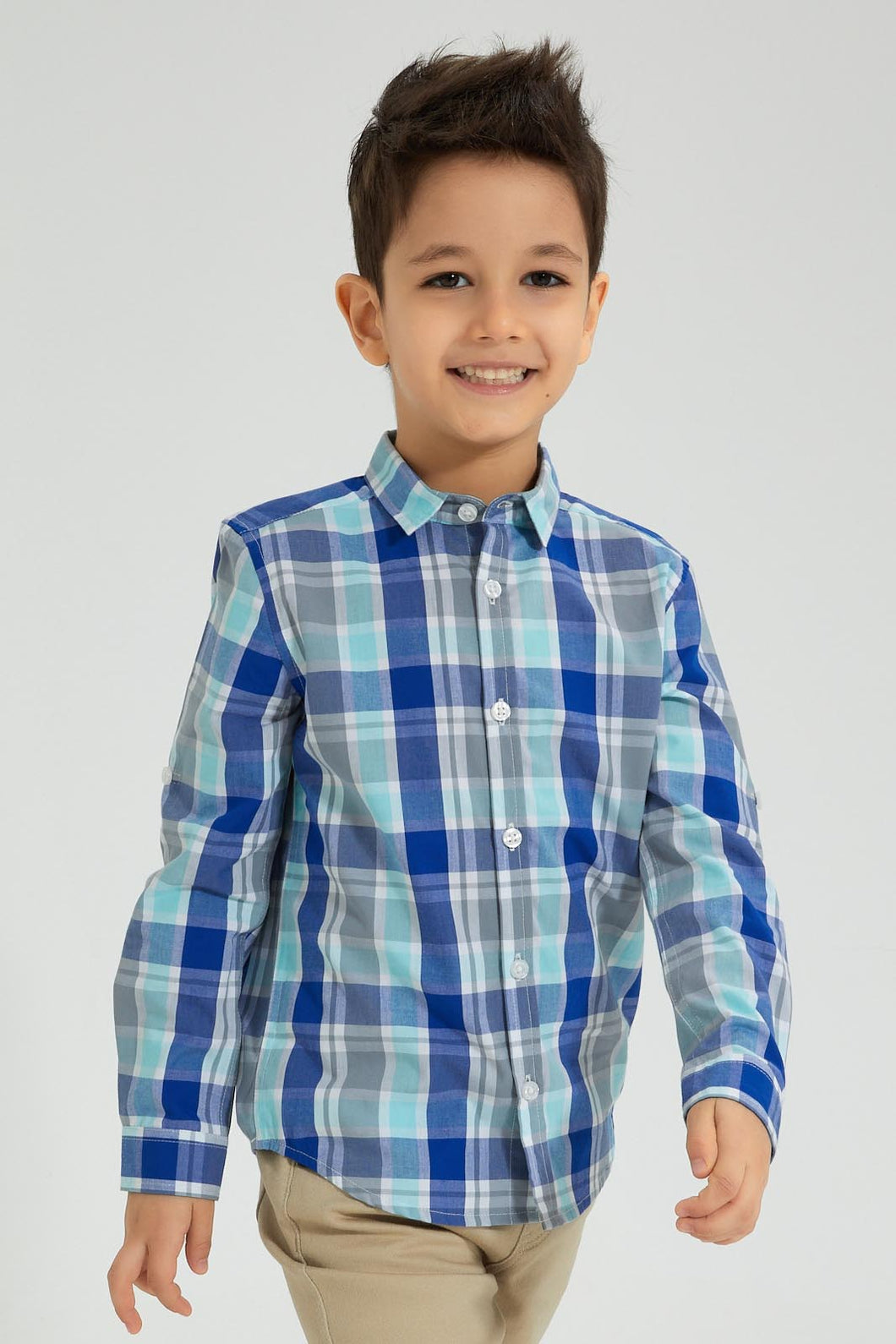 Redtag-Mint-Long-Sleeve-Check-Shirt-Boys-Shirts,-Colour:Mint,-Filter:Boys-(2-to-8-Yrs),-New-In,-New-In-BOY,-Non-Sale,-S22B,-Section:Kidswear-Boys-2 to 8 Years