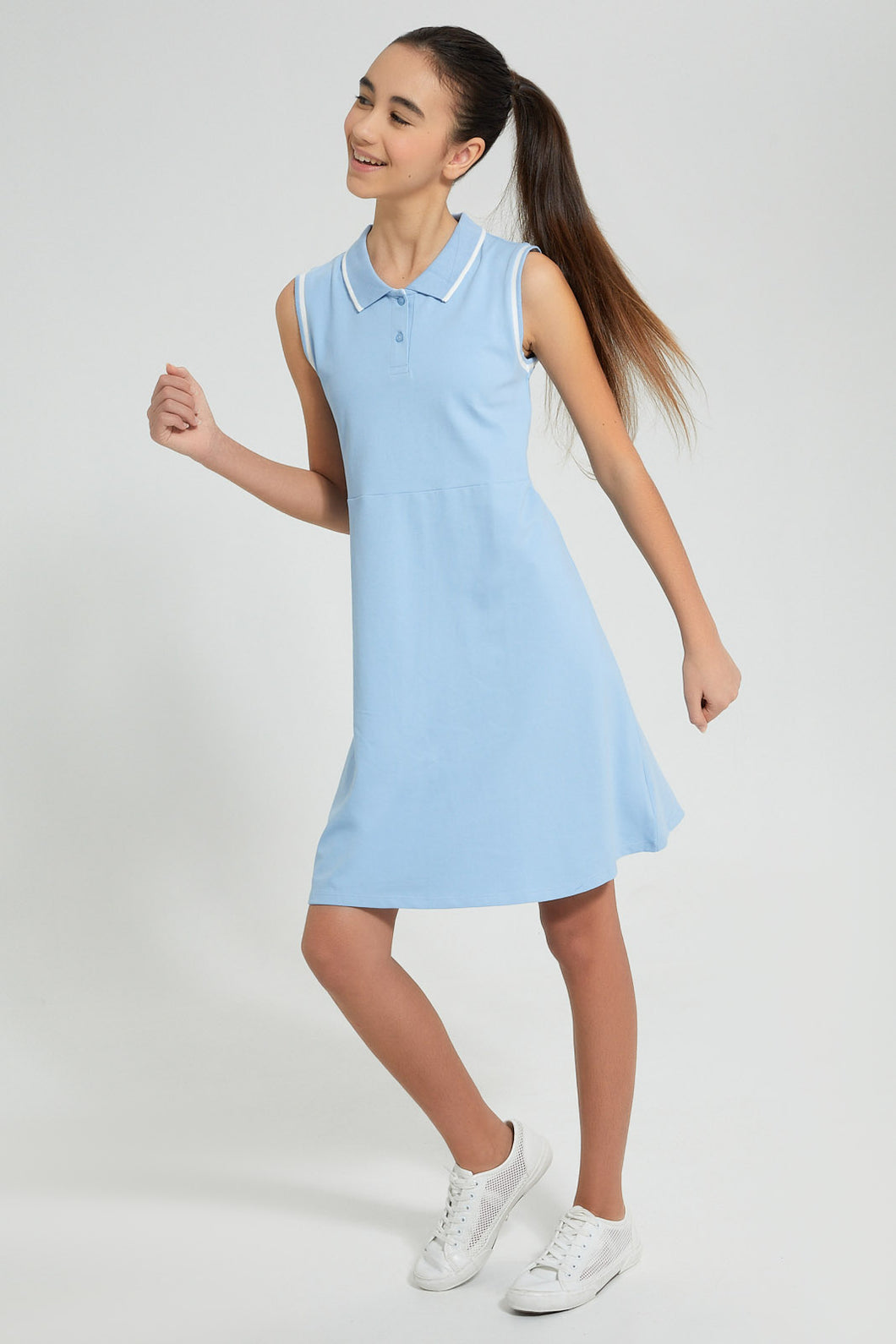 Redtag-Blue-Polo-Skater-Dress-Dresses-Senior-Girls-9 to 14 Years