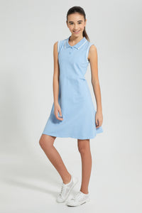 Redtag-Blue-Polo-Skater-Dress-Dresses-Senior-Girls-9 to 14 Years