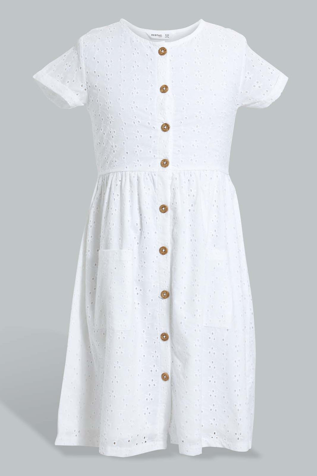 Redtag-White-Chiffly-Dress-Dresses-Senior-Girls-9 to 14 Years