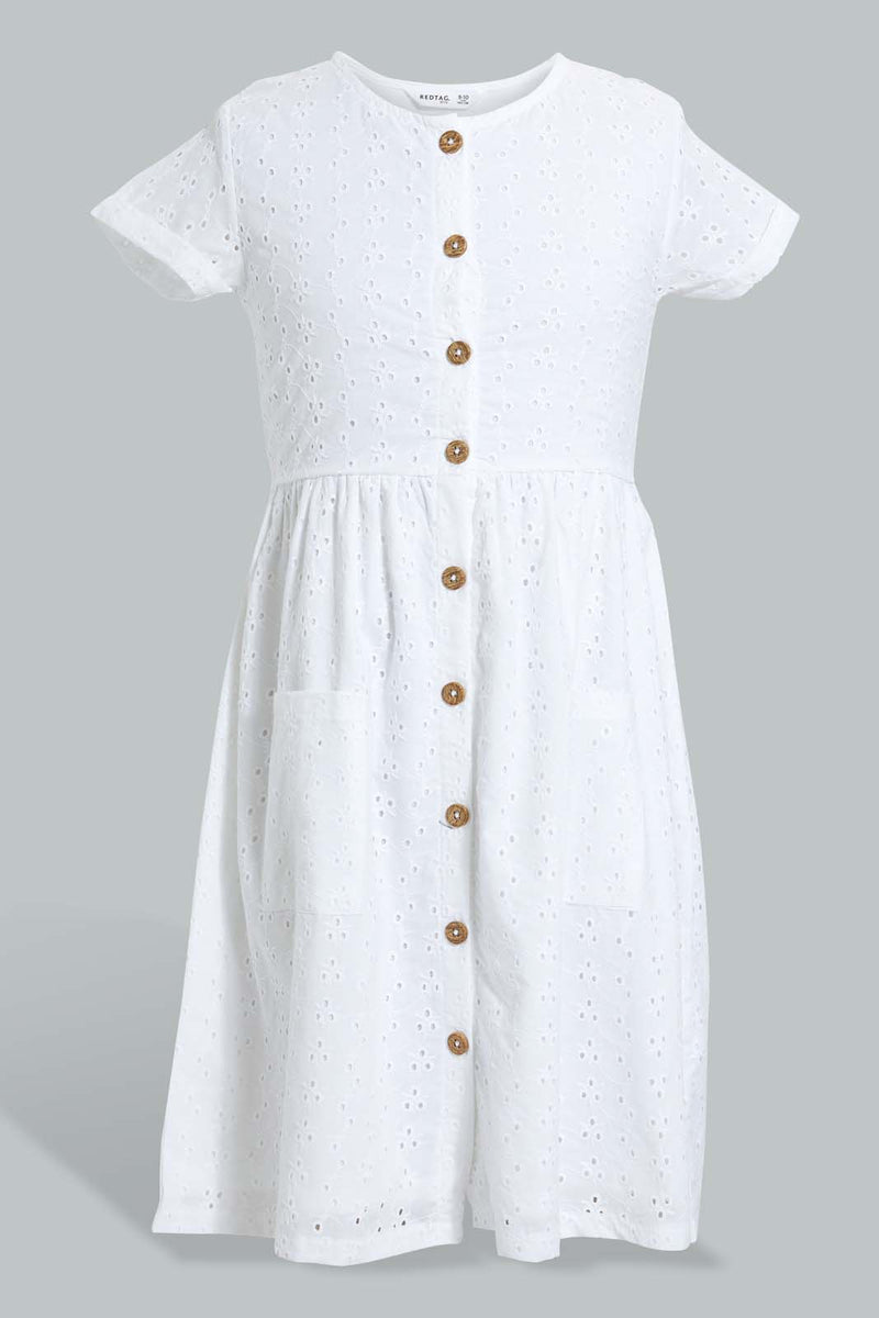 Redtag-White-Chiffly-Dress-Dresses-Senior-Girls-9 to 14 Years