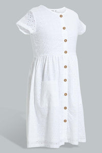 Redtag-White-Chiffly-Dress-Dresses-Senior-Girls-9 to 14 Years