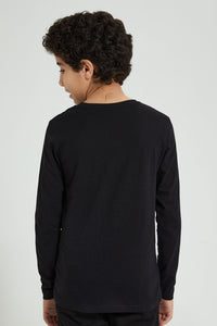 Redtag-Black-Cheetah-Face-Print-T-Shirt-Graphic-Prints-Senior-Boys-9 to 14 Years
