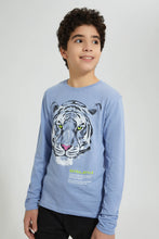 Load image into Gallery viewer, Redtag-Blue-Tiger-Face-Print-T-Shirt-Graphic-Prints-Senior-Boys-9 to 14 Years
